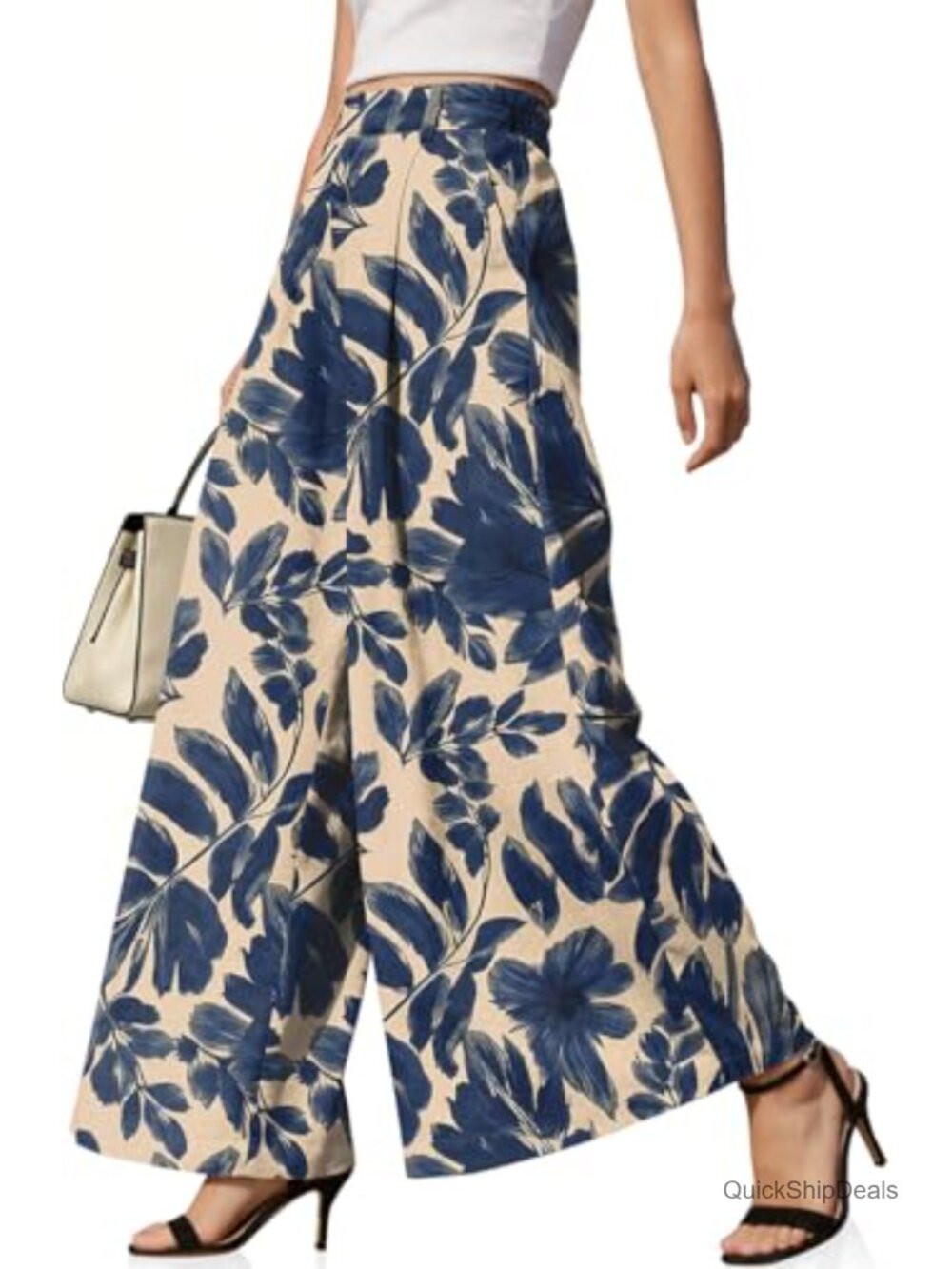 Linen High Waist Pleated Palazzo Pants with Pockets Wide Leg Flowy Trousers